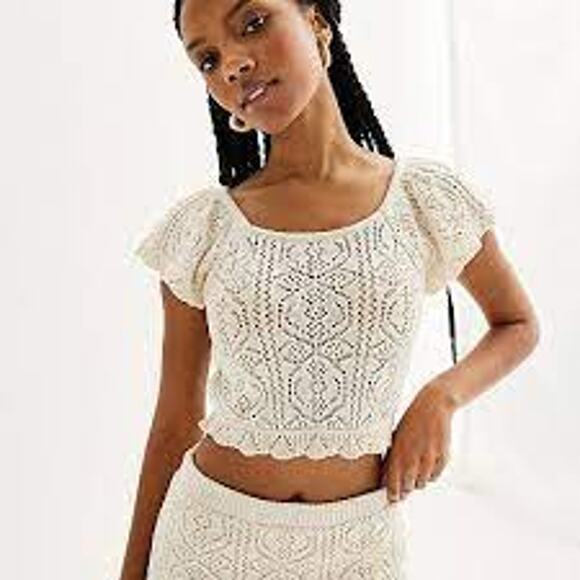 FRESHMAN 1996 Crochet Top Flutter Sleeve Small S - Picture 2 of 6